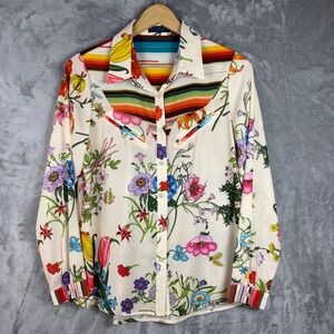 Floral Western Women's Button Up Rodeo Cowgirl Shirt Sz M Cottagecore Boho Retro